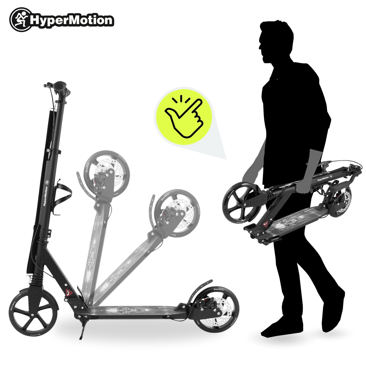 Scooter de dos ruedas para jóvenes adultos - con amortiguador - HyperMotion Skyline - negro, aluminio - 100kg