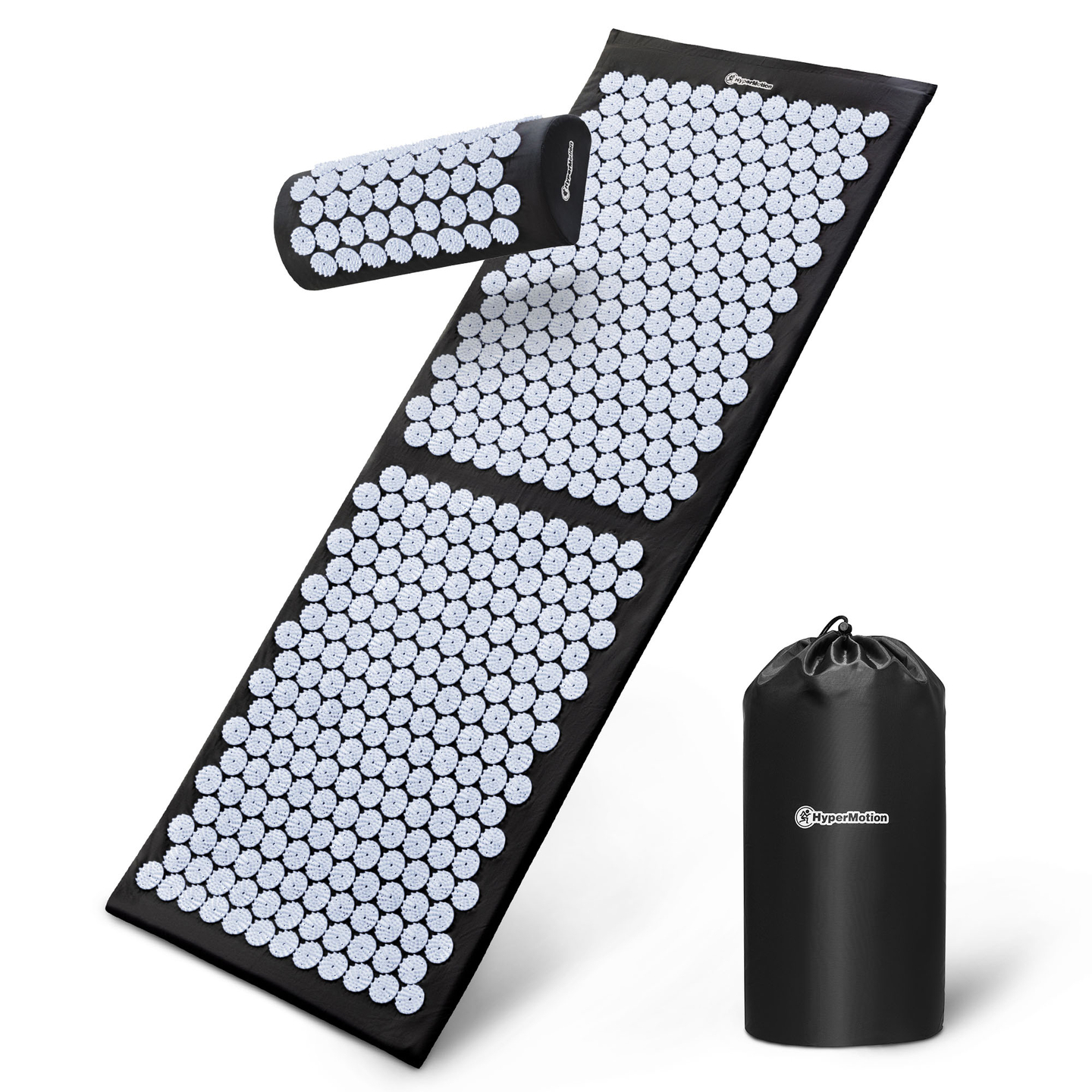 Esterilla de acupresión grande con almohada y funda - 130 cm HyperMotion blanco y negro