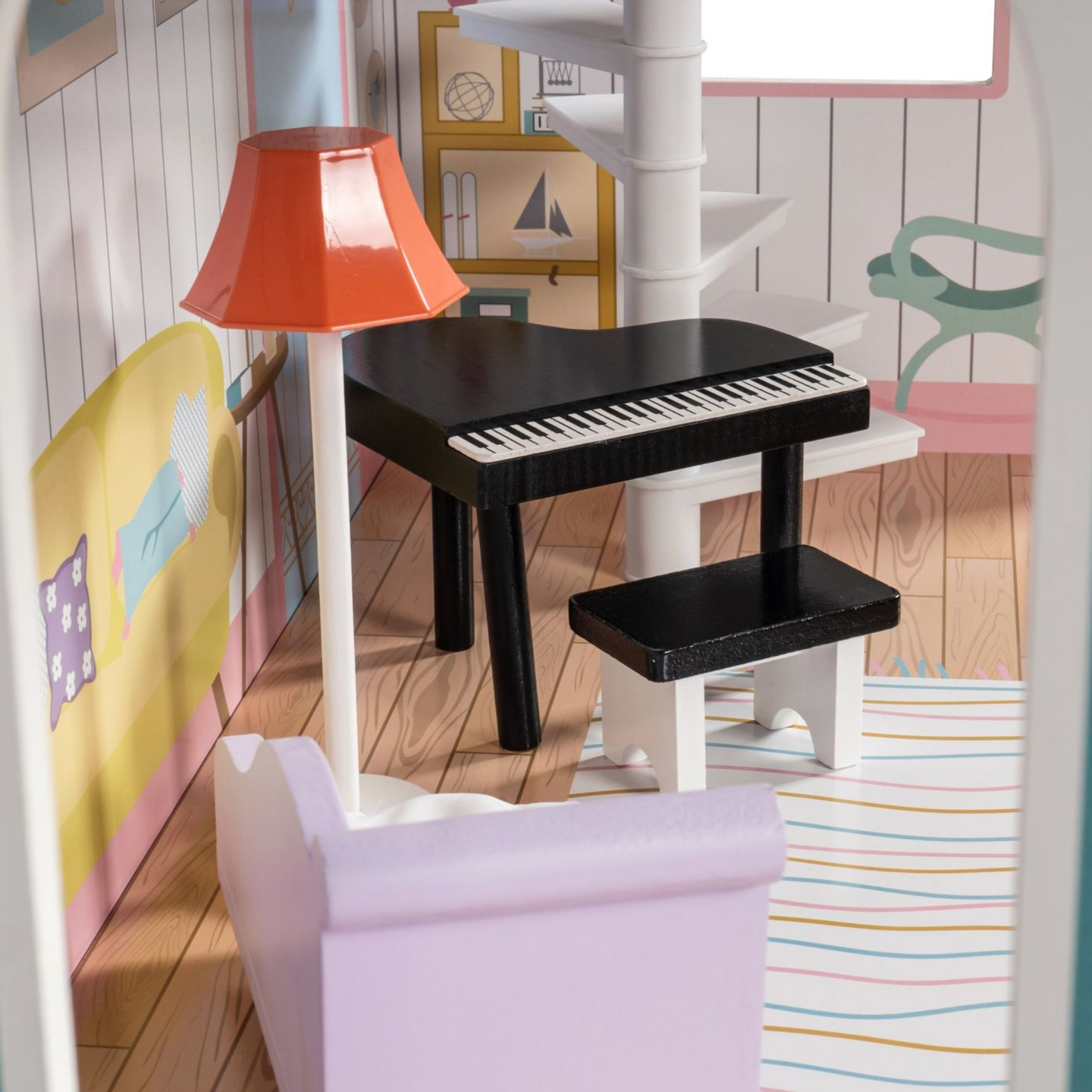 XXL La casa de muñecas de madera más grande - 123 cm - iluminada por LED - terraza, accesorios, jardín