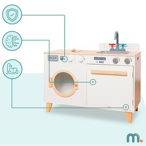 Lavandería y cocina de madera - Juego de hogar 2 en 1 para niños