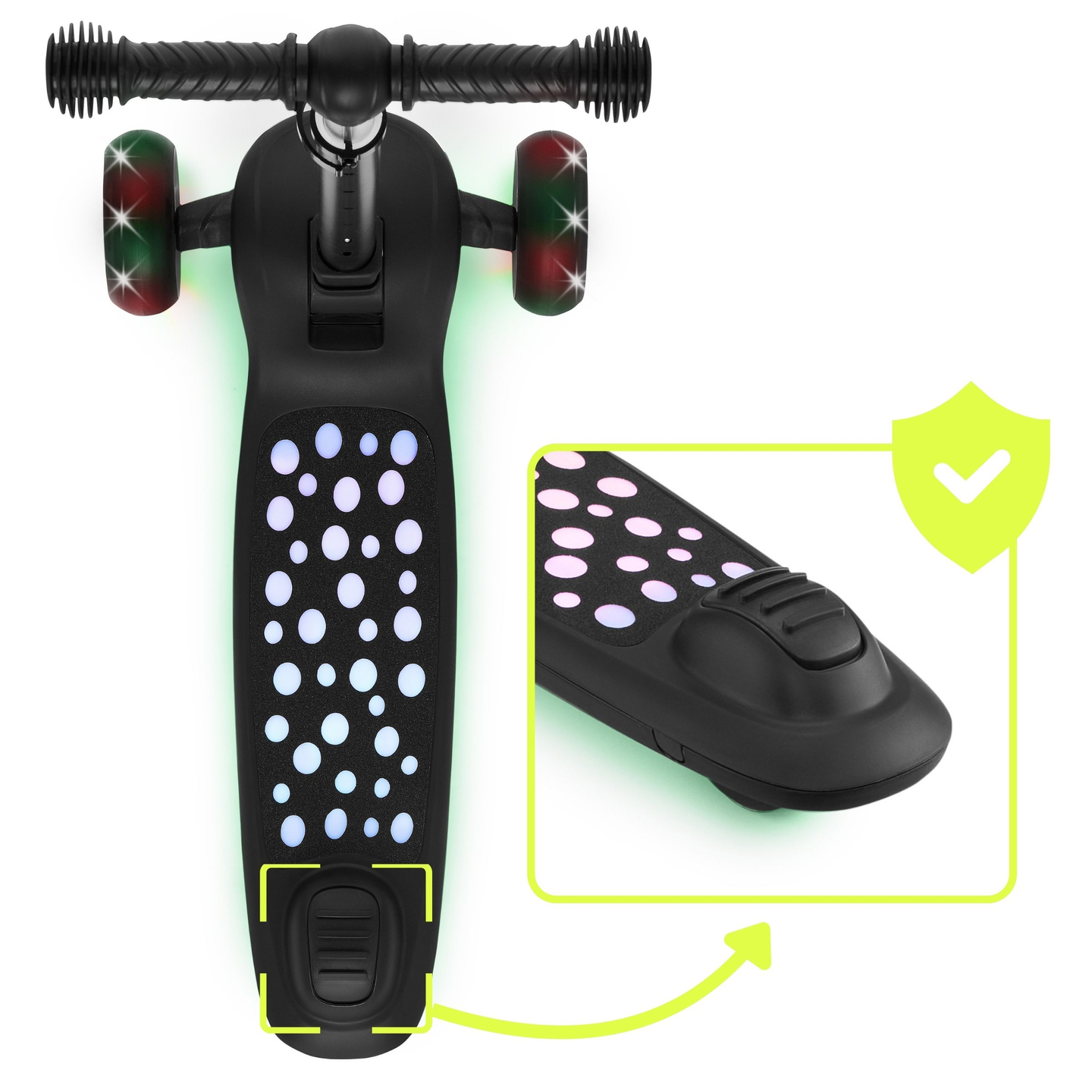 Patinete de equilibrio 3 en 1 HyperMotion LUMI - plataforma iluminada y ruedas LED, color negro