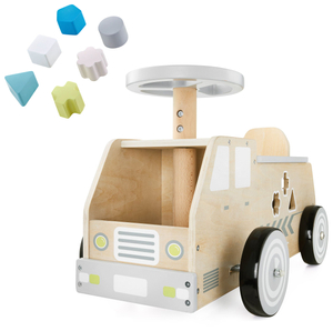 Correpasillos de madera, coche, coche de juguete con bloques