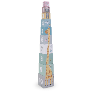 Torre apilable para niños con 10 elementos - números y animales