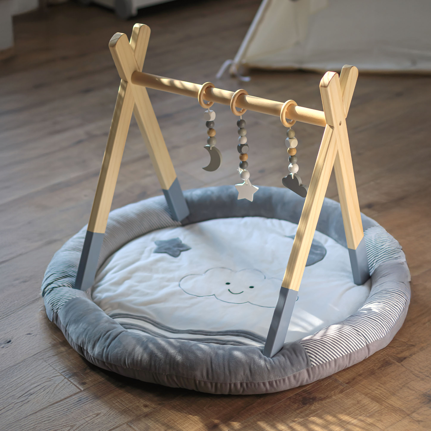 Soporte educativo de madera Baby Gym - color gris