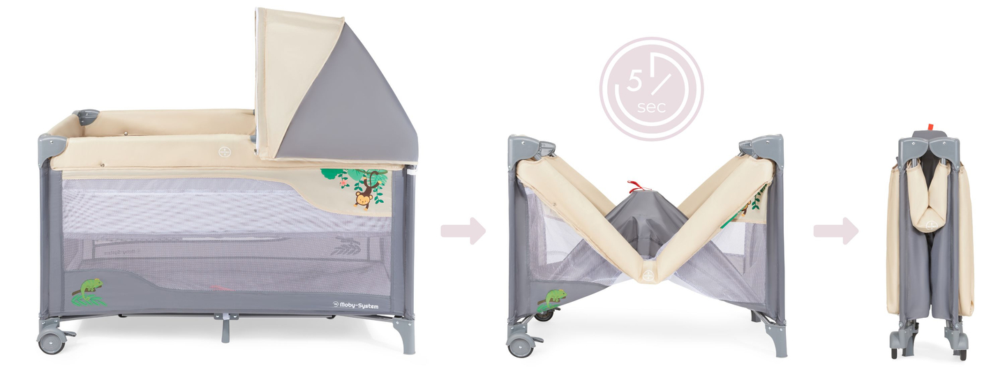 Cuna de viaje 0 - 36 m con cambiador + parque infantil Moby-System HUXLEY