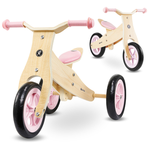 Triciclo y bicicleta de equilibrio de madera 2 en 1 - HyperMotion PERCY - rosa
