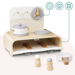 Cocina plegable de madera Mamabrum para niños: juego con ollas, accesorios de cocina y almacenaje