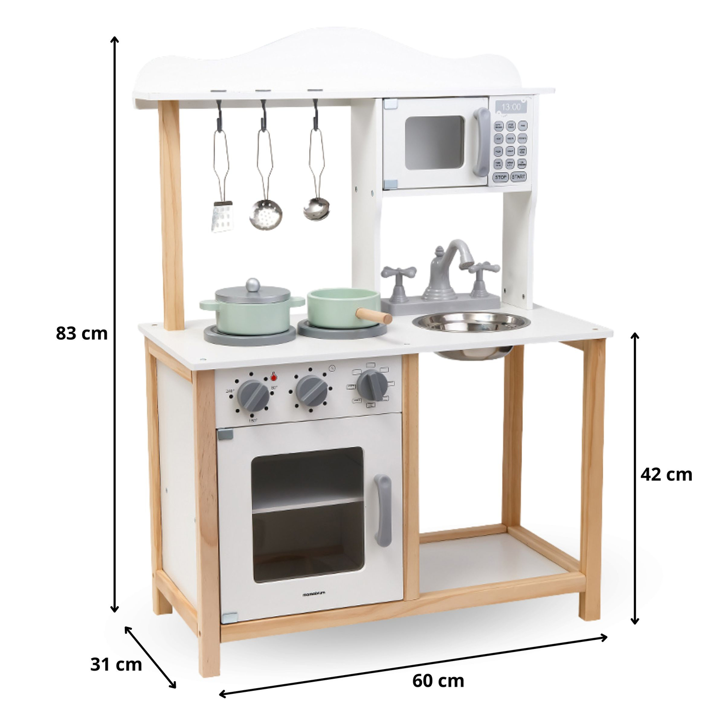 Cocina infantil de madera con microondas