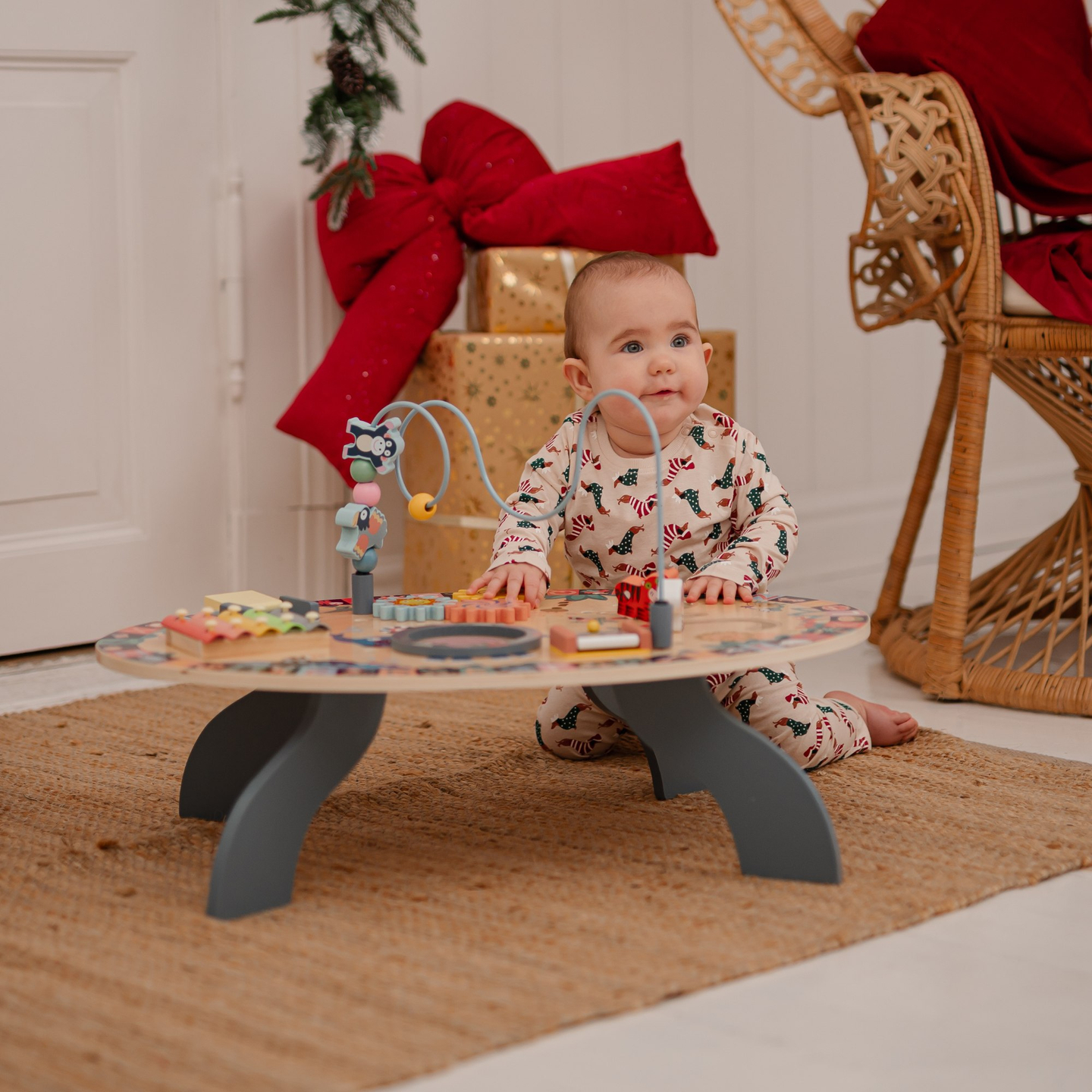 Mesa educativa de madera 7 en 1, musical, sensorial