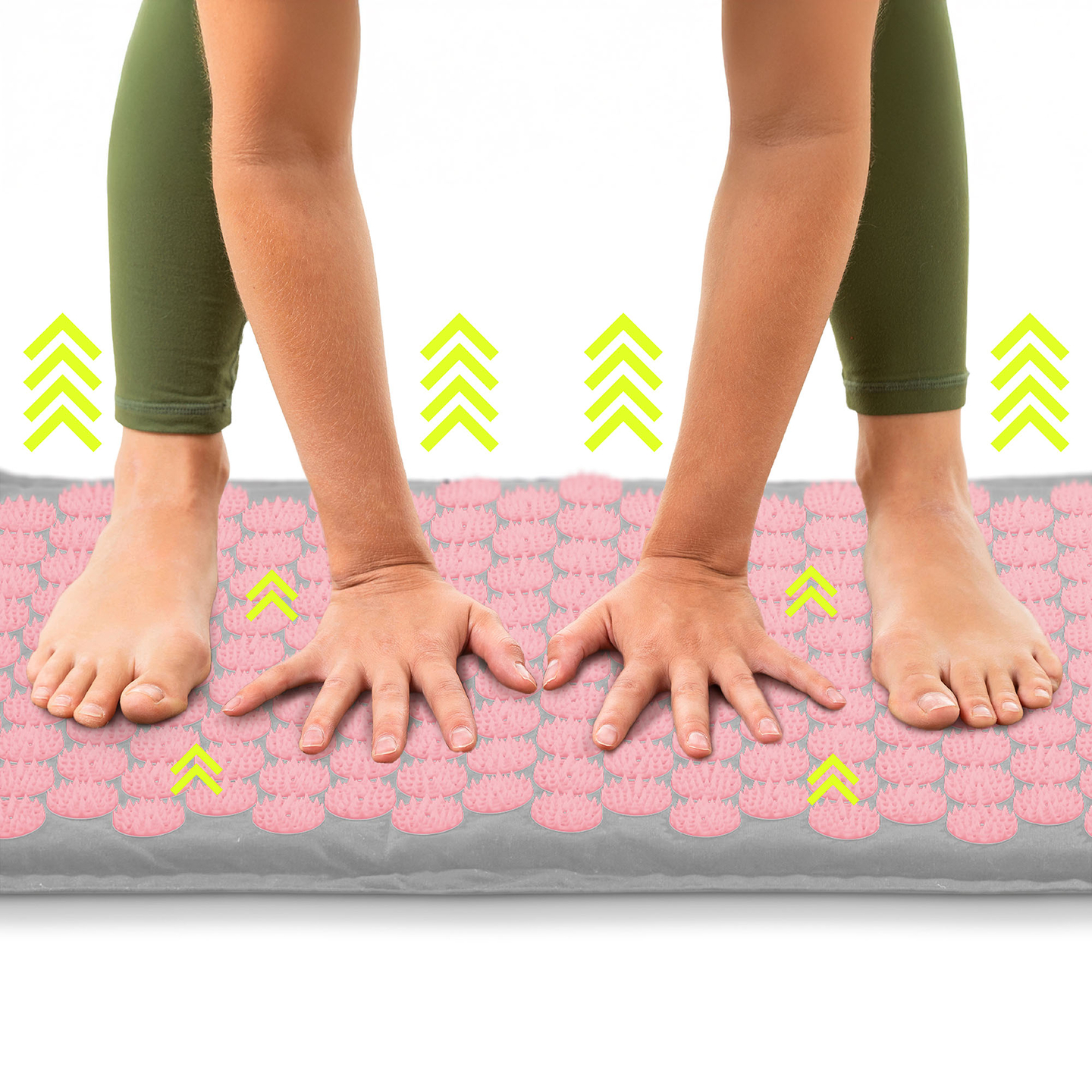 Esterilla de acupresión de lino ecológico con fibra de coco y cojín de trigo sarraceno – 68 cm HyperMotion gris y rosa