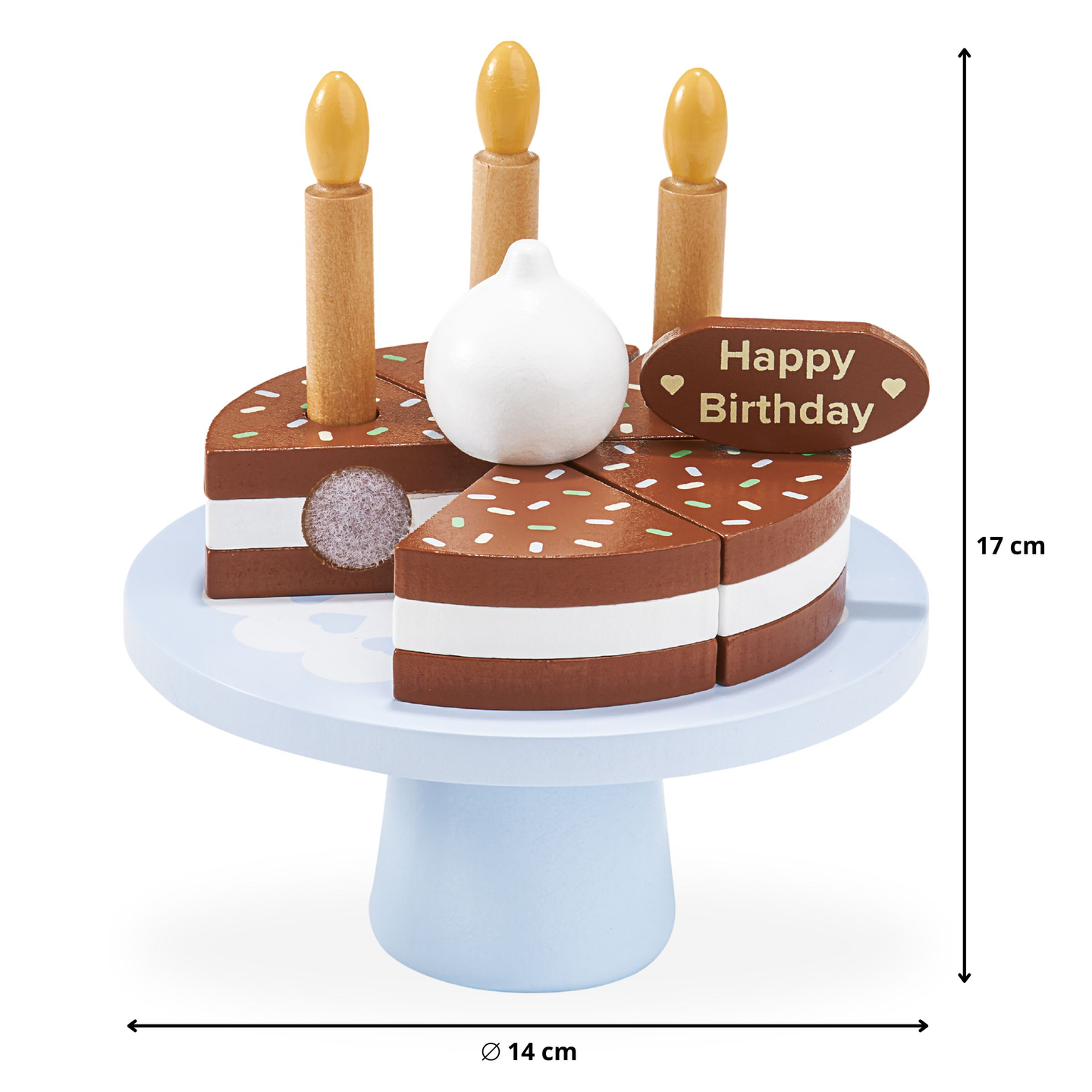 Pastel de cumpleaños de madera para cortar.