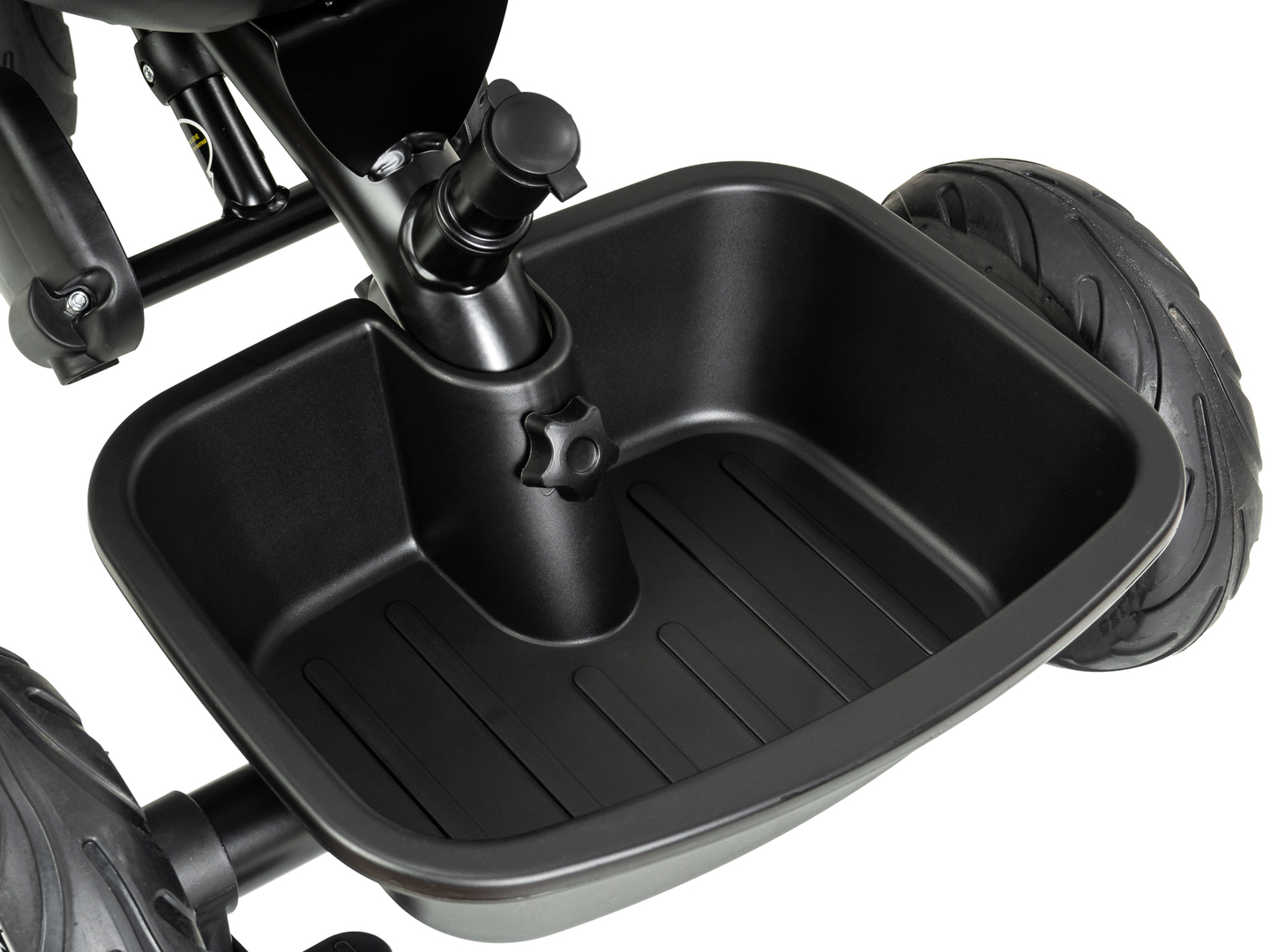 Triciclo HyperMotion TOBI VECTOR: ruedas infladas permanentemente + empujador. De color negro.