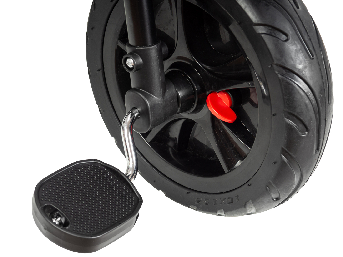 Triciclo HyperMotion TOBI VECTOR: ruedas infladas permanentemente + empujador. De color negro.