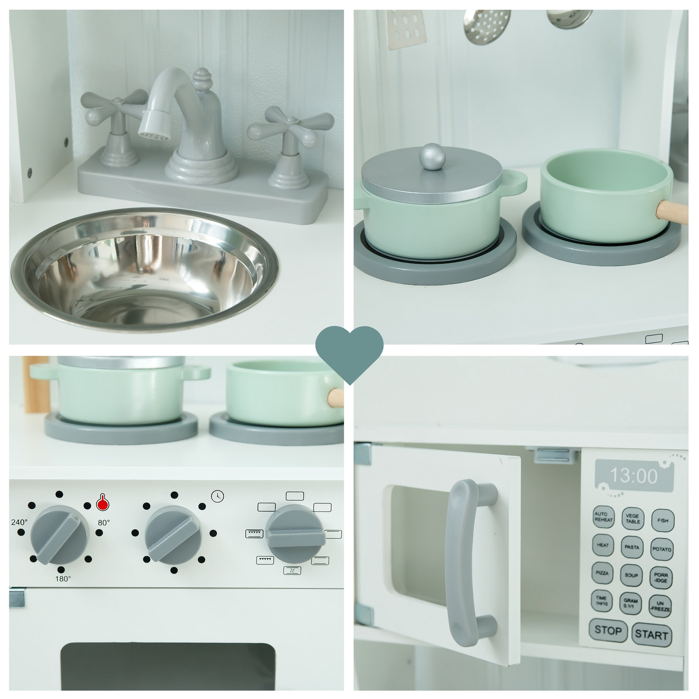 Cocina infantil de madera con microondas