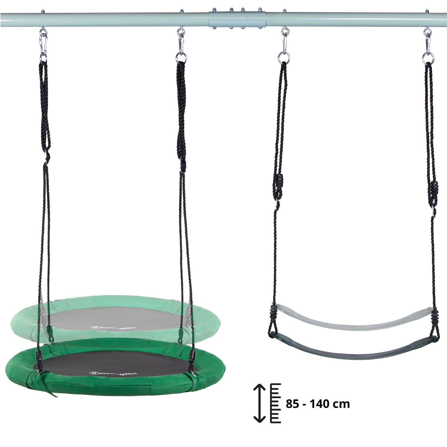 Columpio de jardín doble con estructura y cuerdas - asiento y nido de cigüeña
