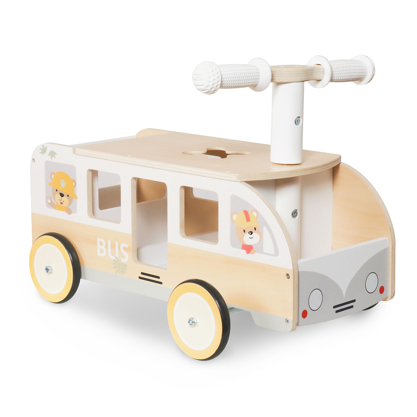 Autobús de madera para niños - Autobús con compartimentos de almacenamiento y espacio para peluches