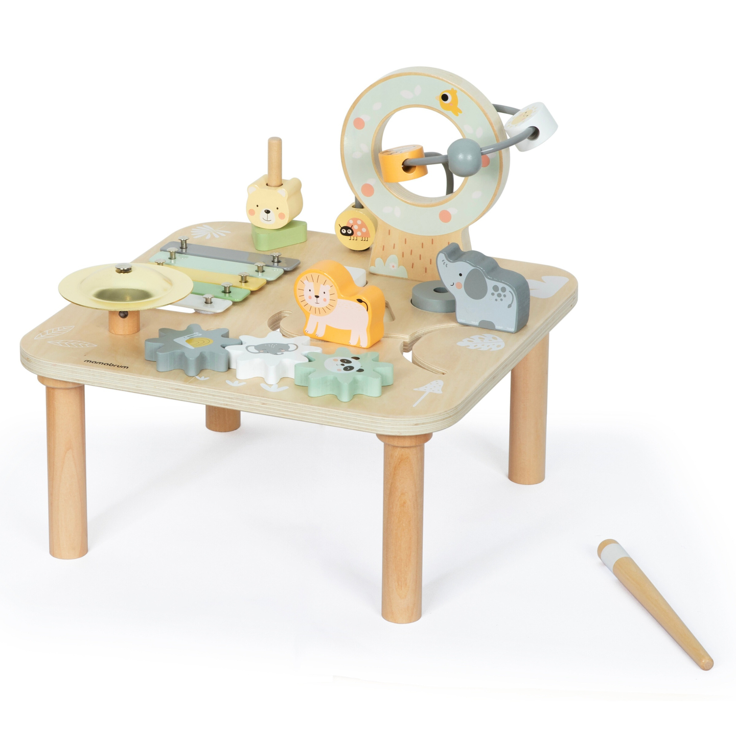 Mesa musical educativa de madera 7 en 1 con platillos y gong - selva salvaje