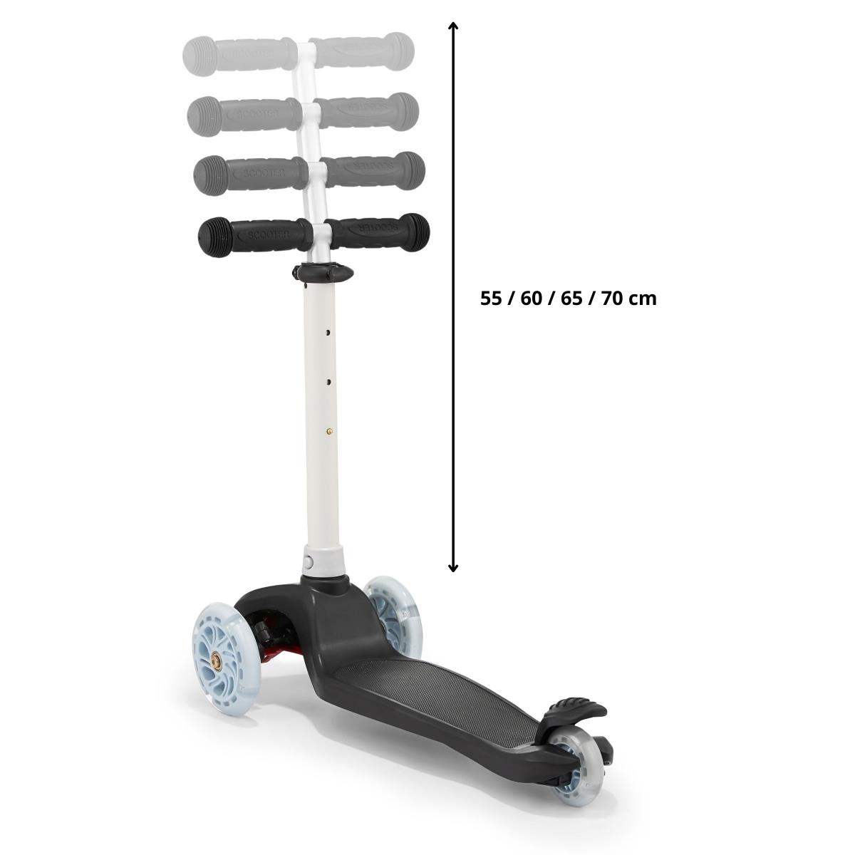 TRINGO scooter de tres ruedas, 3-8 años - negro + ruedas LED brillantes