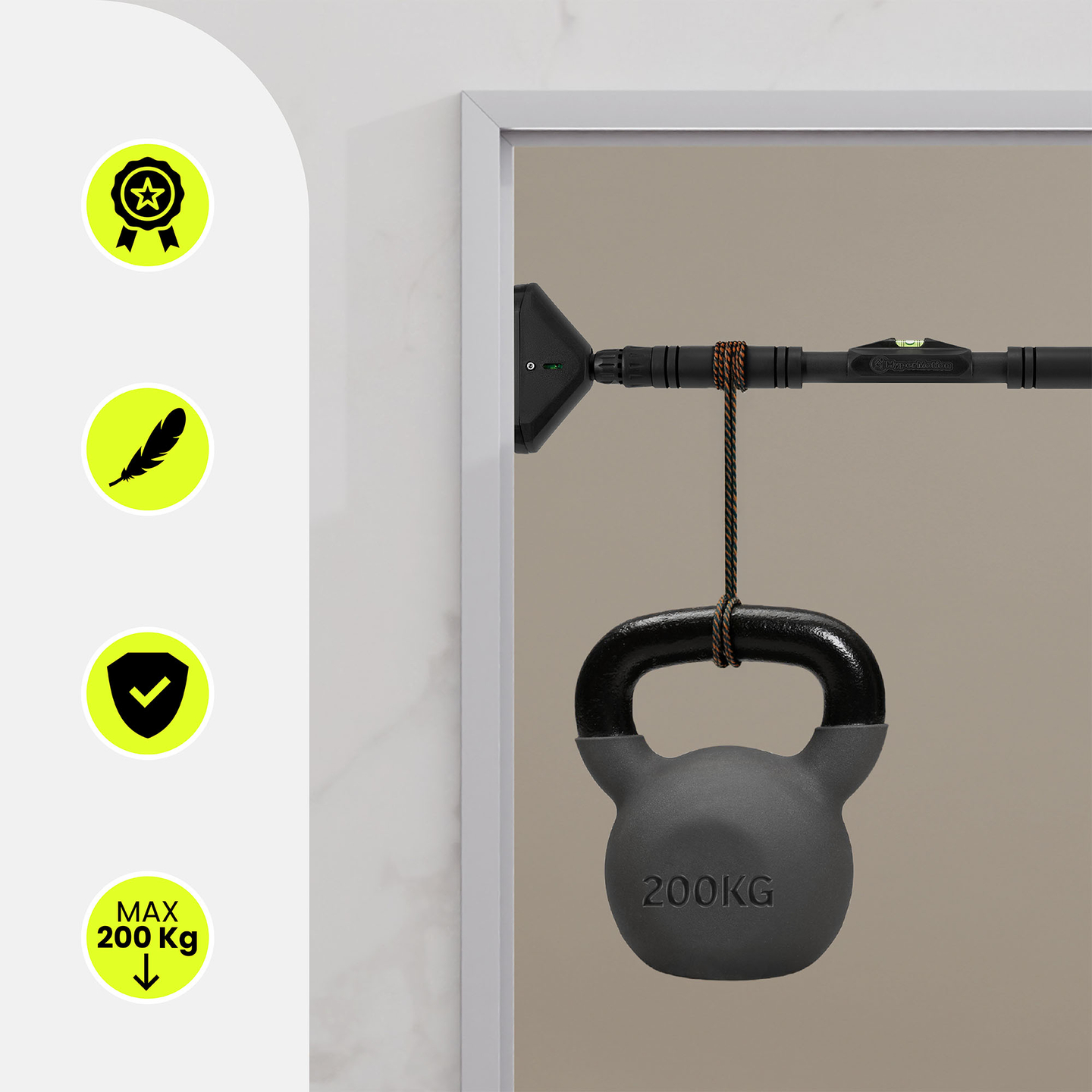 Barra de dominadas ajustable HyperMotion 70-100 cm, 200 kg, negra