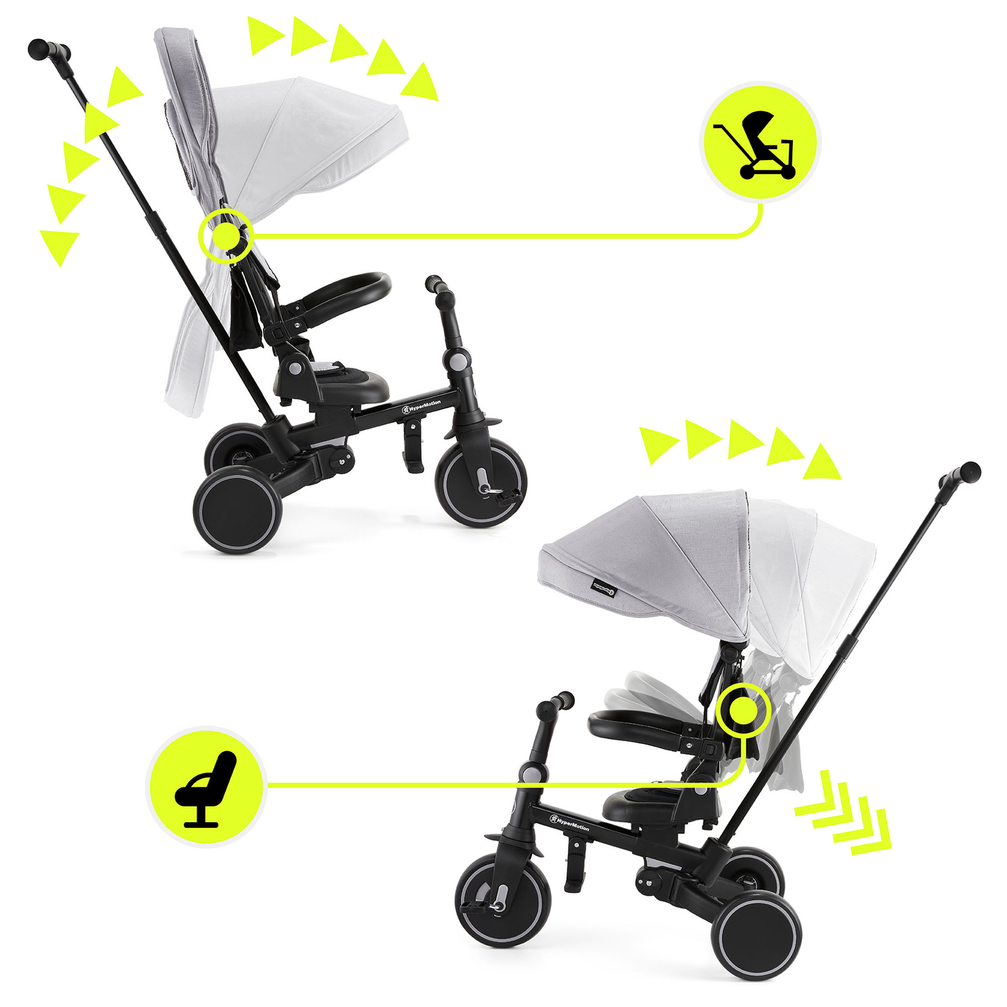 8en1 triciclo multifuncional TOBI FOREST - gris