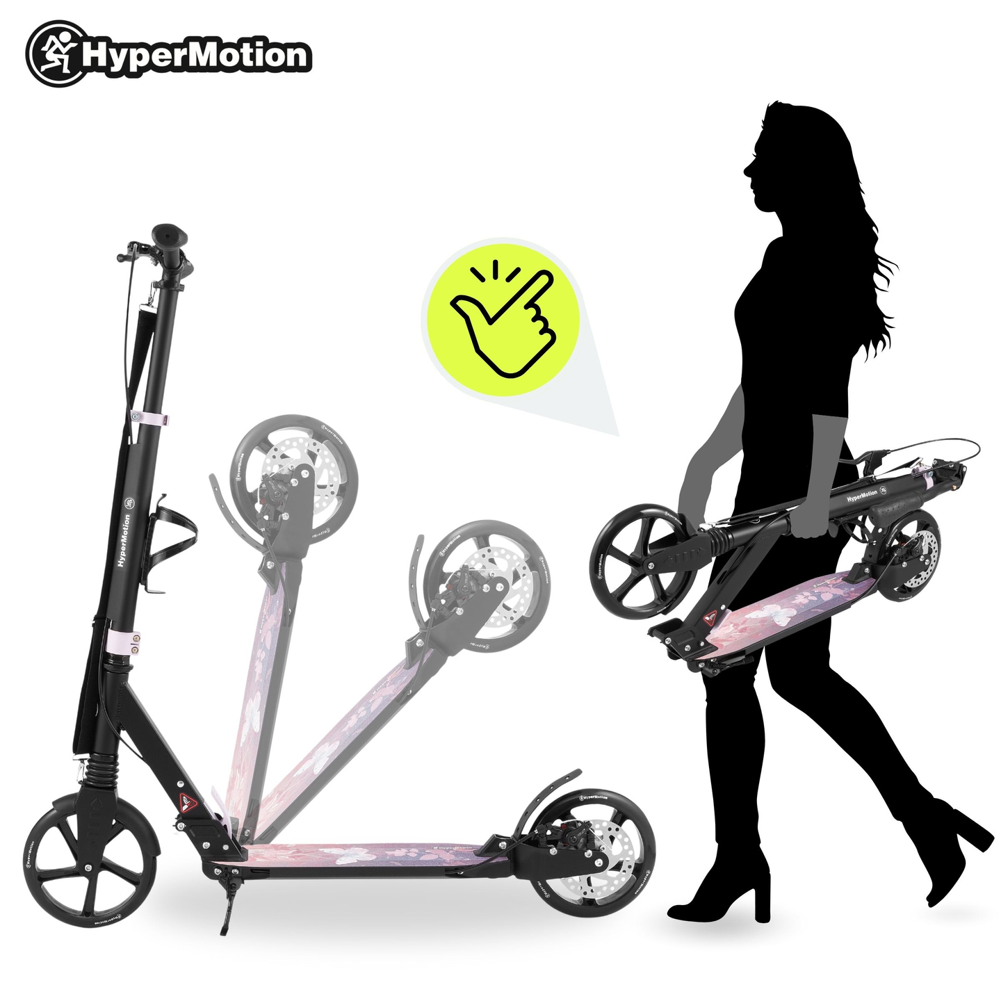Scooter de dos ruedas para jóvenes adultos - con amortiguador - HyperMotion Skyline - rosa, aluminio - 100kg