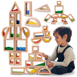 Juego de bloques sensoriales de madera con diferentes rellenos - 15 piezas