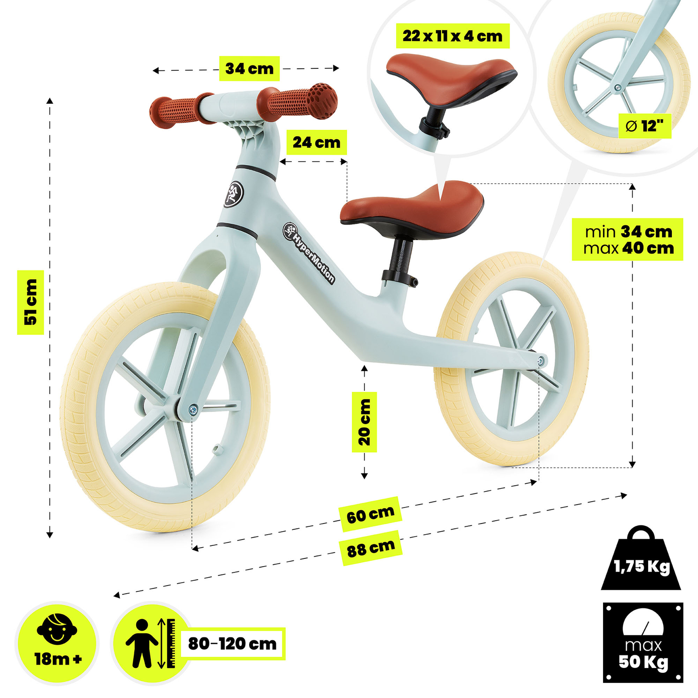 HyperMotion Marcelo bicicleta de cross para niños - menta
