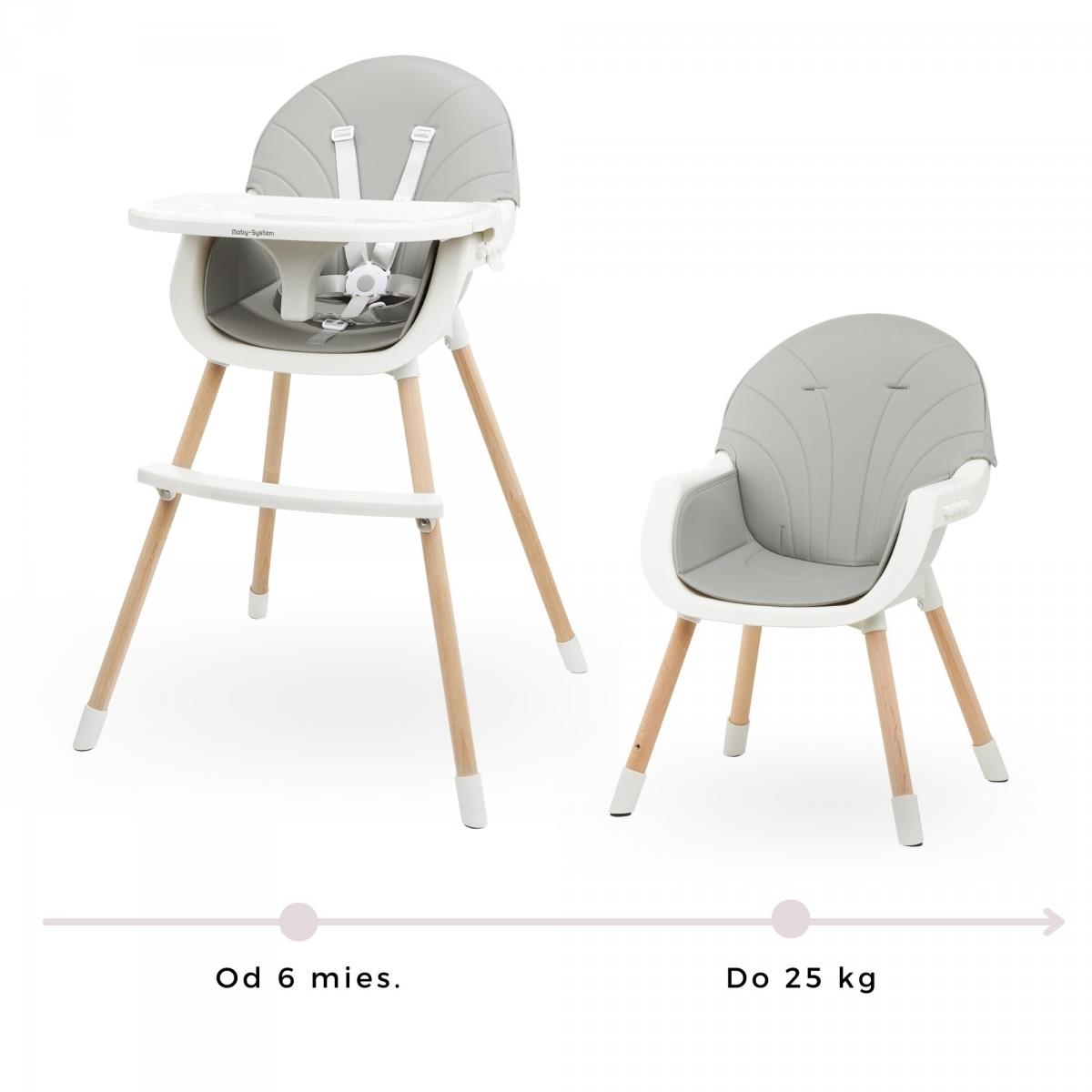 Silla de comer AMELIA 3en1 Moby-System, gris