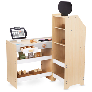 Mercado de verduras de madera - gran puesto XXL, tienda con caja registradora de juguete