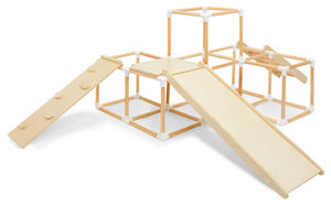 Gran parque infantil de madera XXL: tobogán, escalera, rocódromo, cubos para escalar