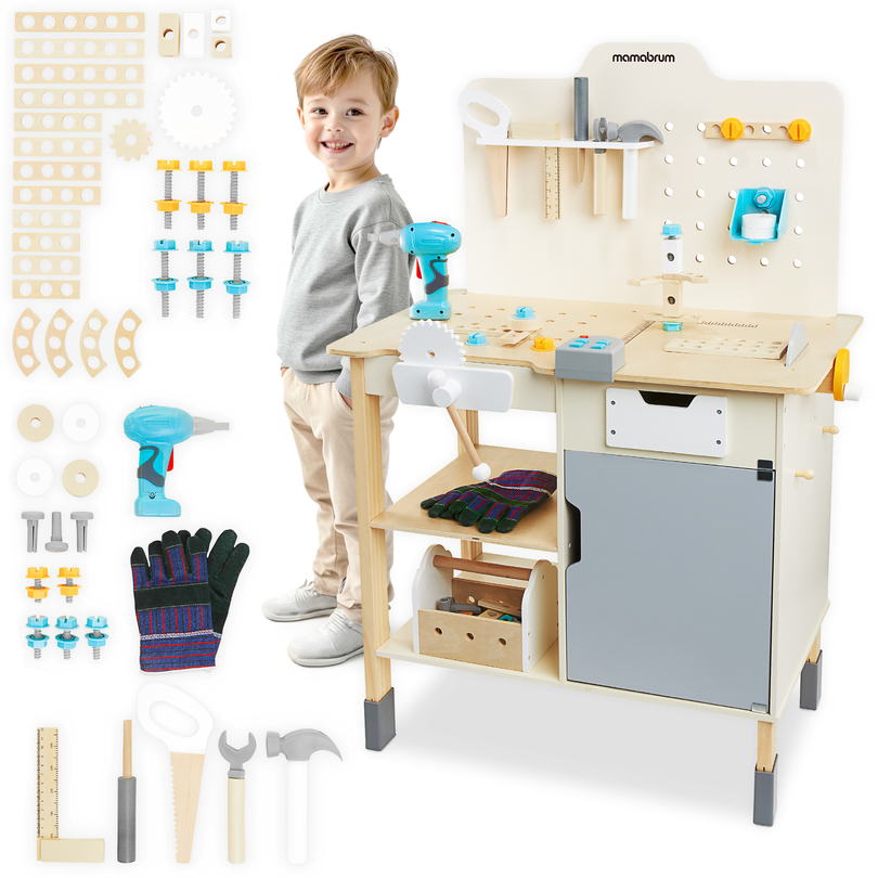 Gran taller de madera con herramientas XXL - set de bricolaje, 74 elementos