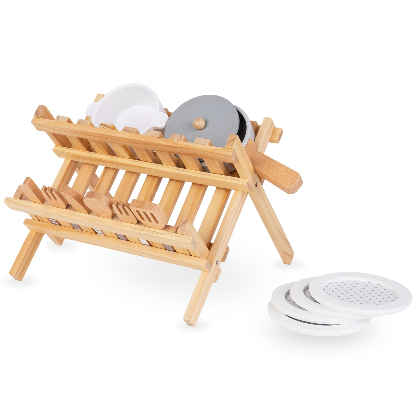 Accesorios de cocina de madera con secador de platos: un juego para niños