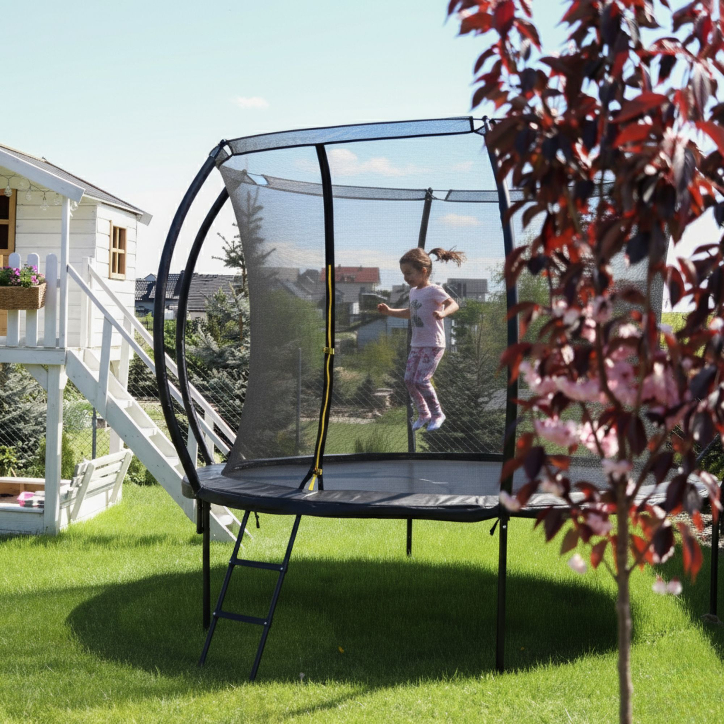 Trampolín de jardín XL para niños HyperMotion - 305 cm 10FT - con escalera y red interna - para casa y jardín