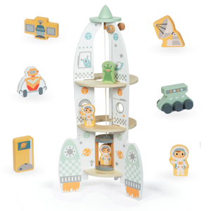 Gran cohete espacial de madera con ascensor y accesorios - XXL