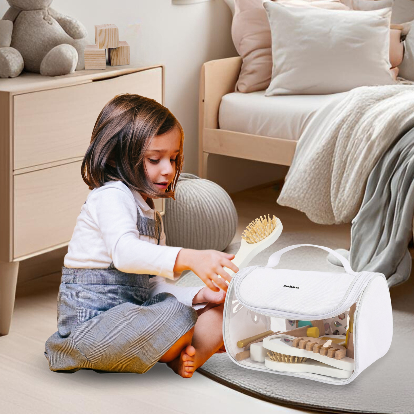 Set de maquillaje para niños - neceser de maquillaje + accesorios de madera, 15 artículos