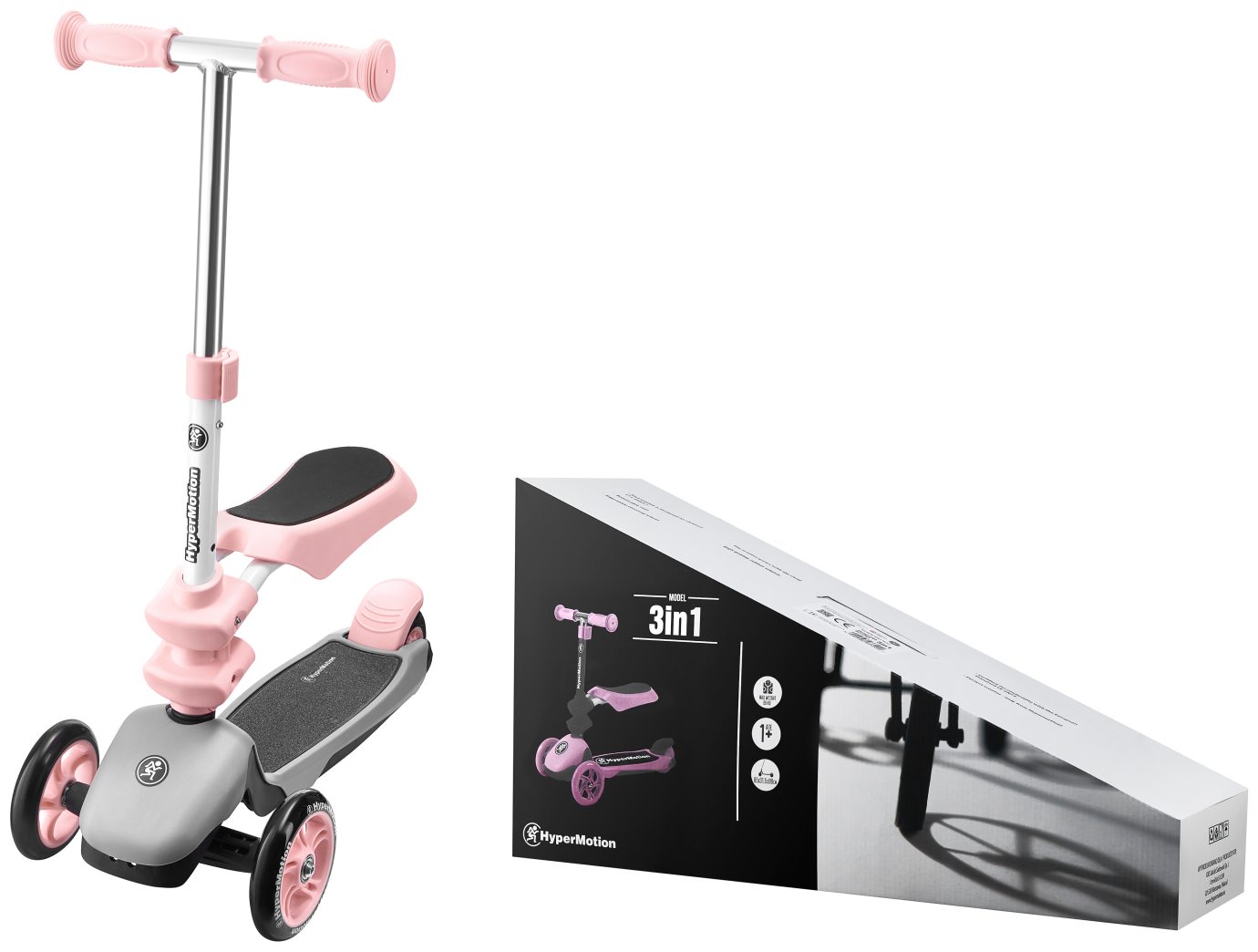 Patinete de equilibrio de tres ruedas 3 en 1 HyperMotion - rosa