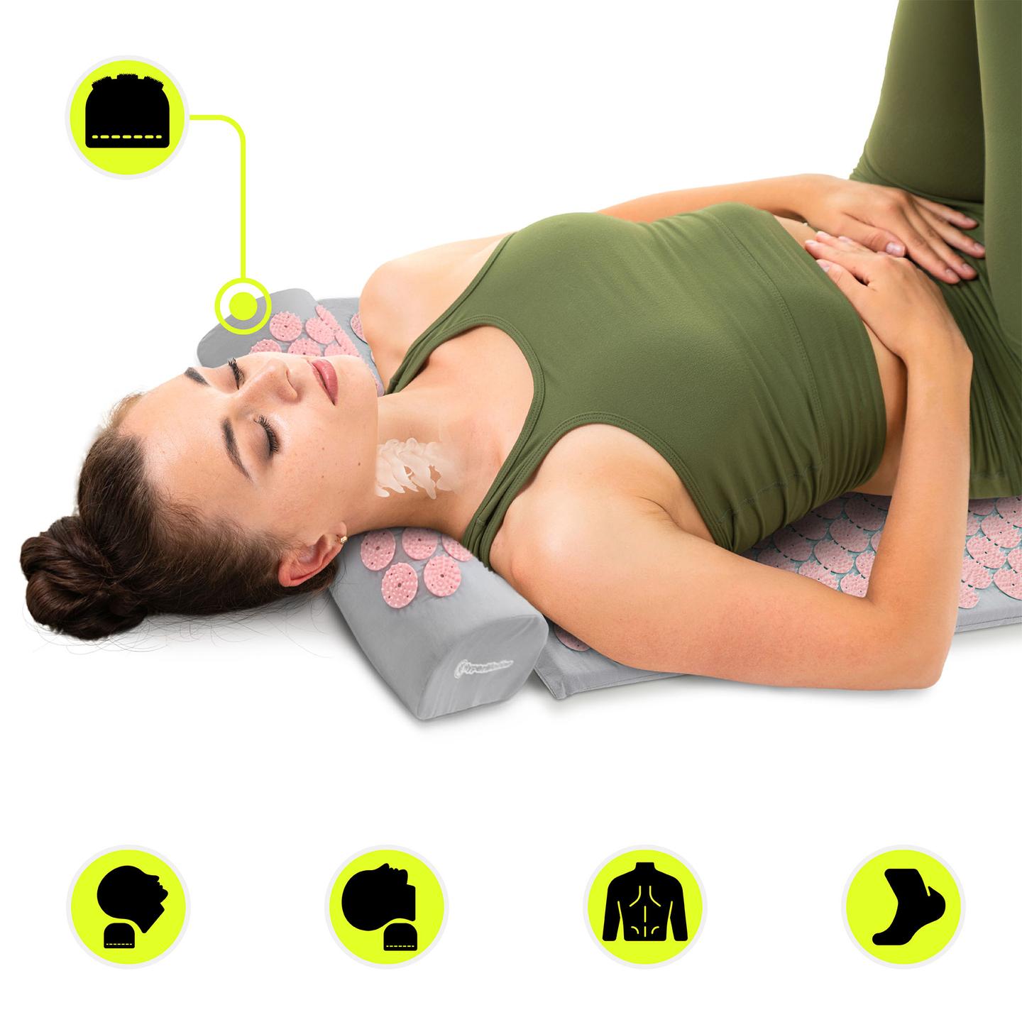 Esterilla de acupresión con almohada y funda - 72 cm HyperMotion gris y rosa