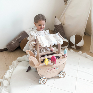 Heladería de madera para niños - carrito con ruedas con accesorios