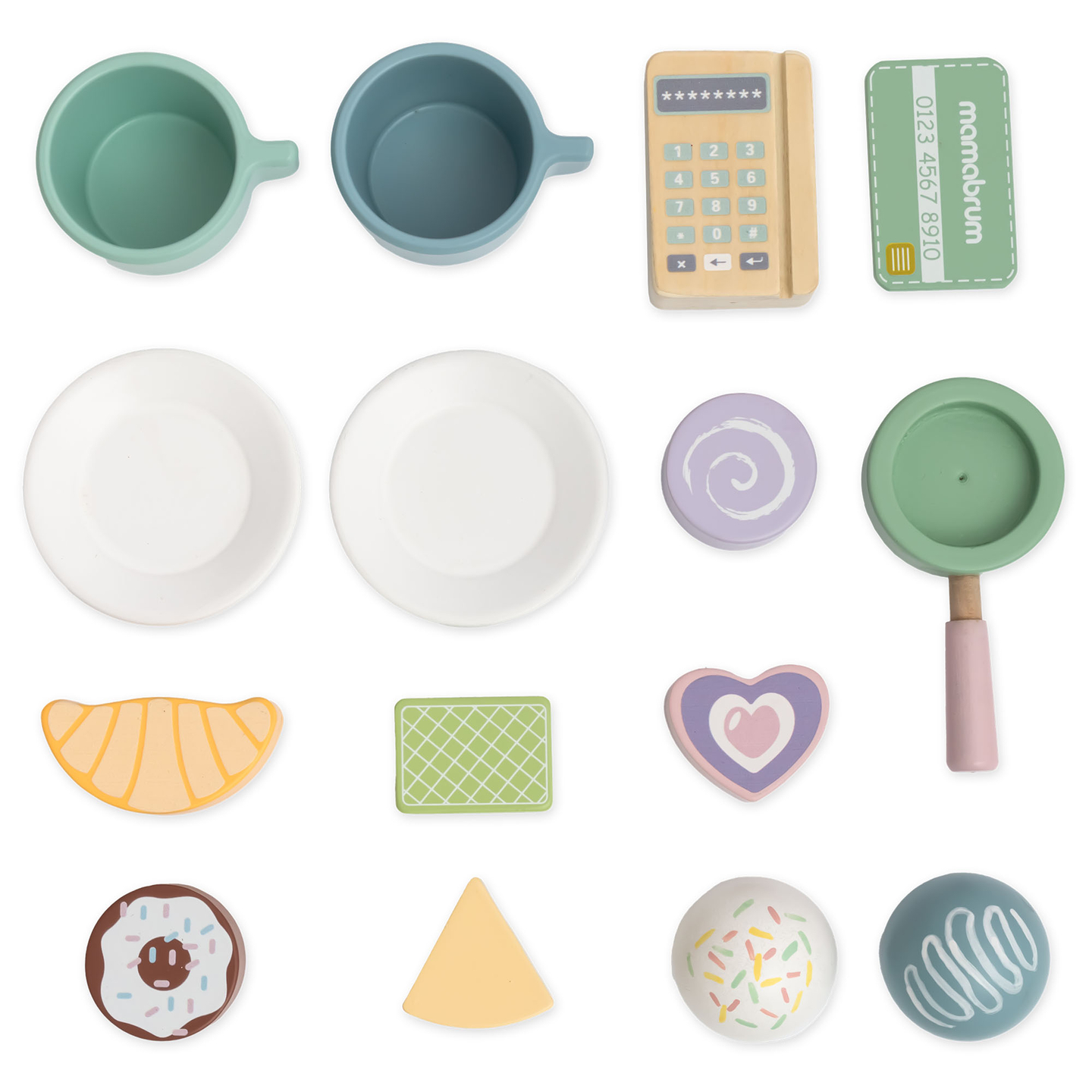 Una gran heladería de madera con pizarra magnética, cafetera y juego de helados y postres: ¡más de 70 piezas!