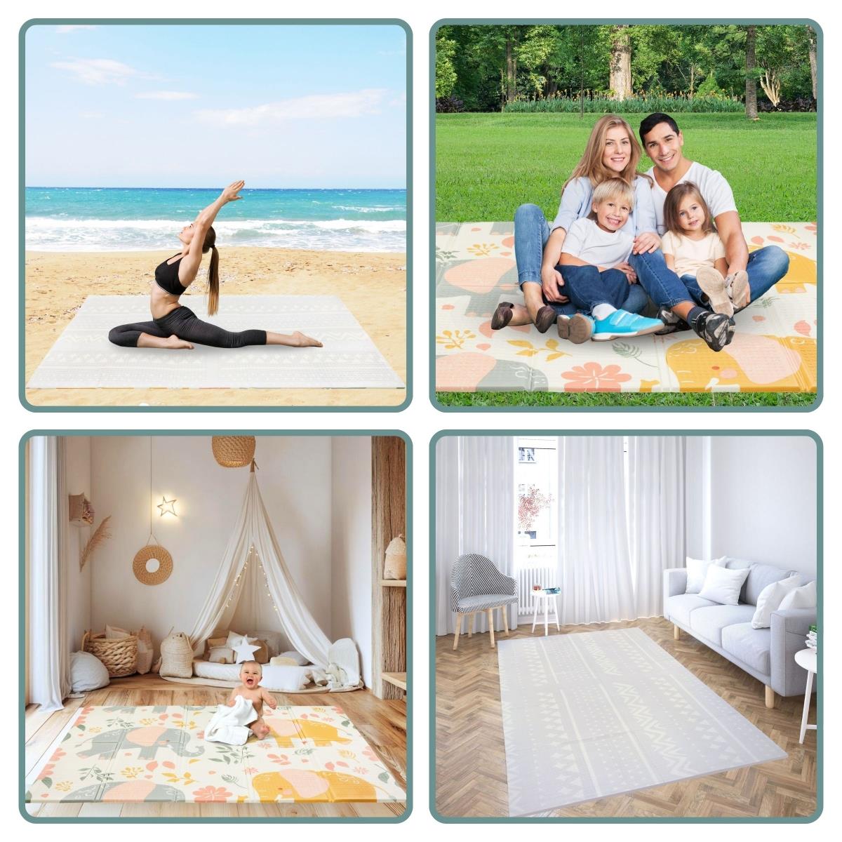 Estera de espuma plegable por las dos caras 180 x 120 x 1cm - Elefantes exóticos/Gris delicado