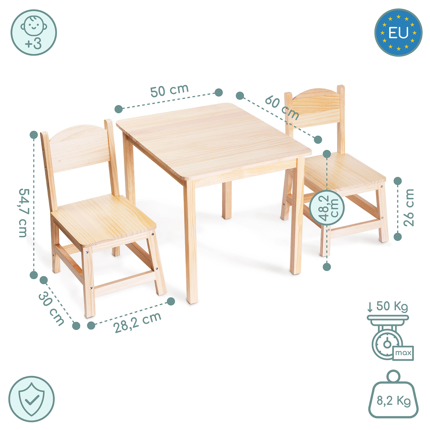 Mesa de madera y 2 sillas - conjunto para niños