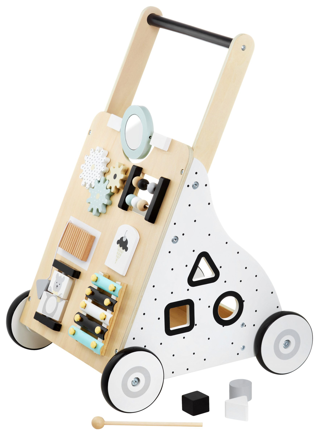 Andador/empujador educativo de madera para niños - tablero de manipulación