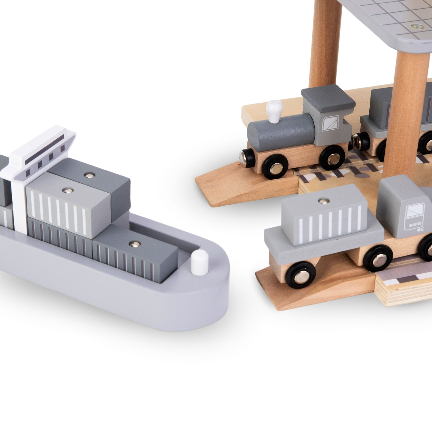 Grúa portuaria móvil con cabrestante magnético y accesorios - set de madera