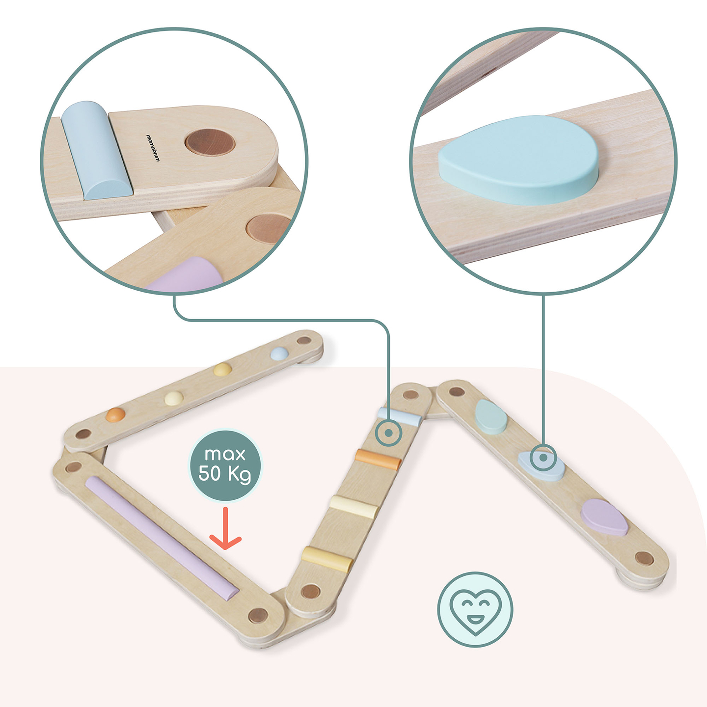 Gran recorrido sensorial de madera - pista de equilibrio - 9 elementos