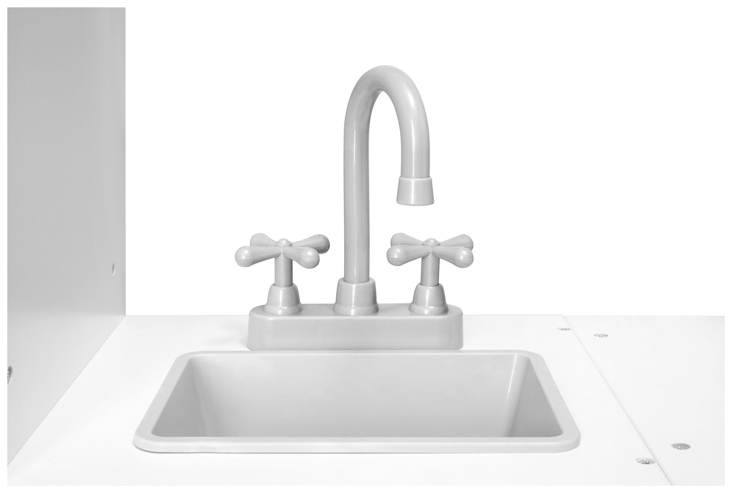 Cocina esquinera de madera XXXL con frigorífico, horno, lavadora, delantal y accesorios.