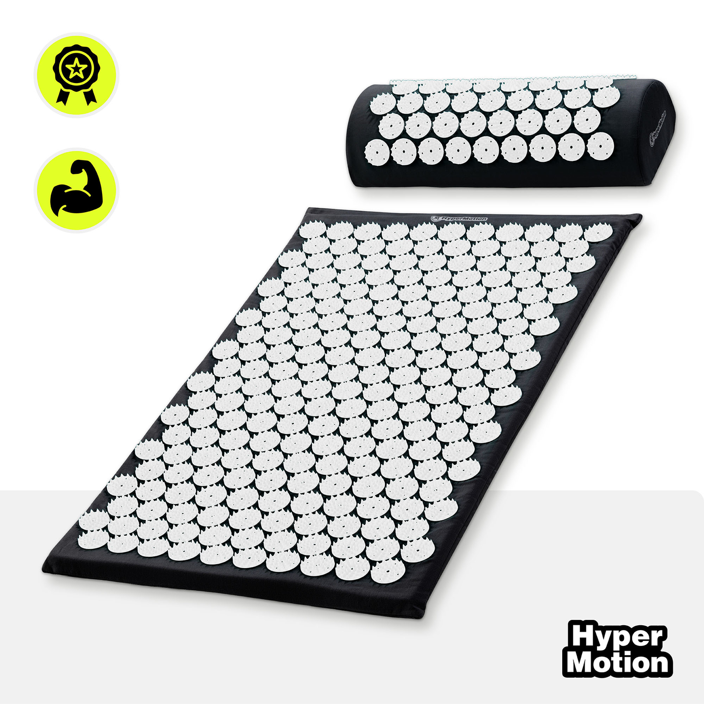 Esterilla de acupresión con almohada y funda - 72 cm HyperMotion blanco y negro