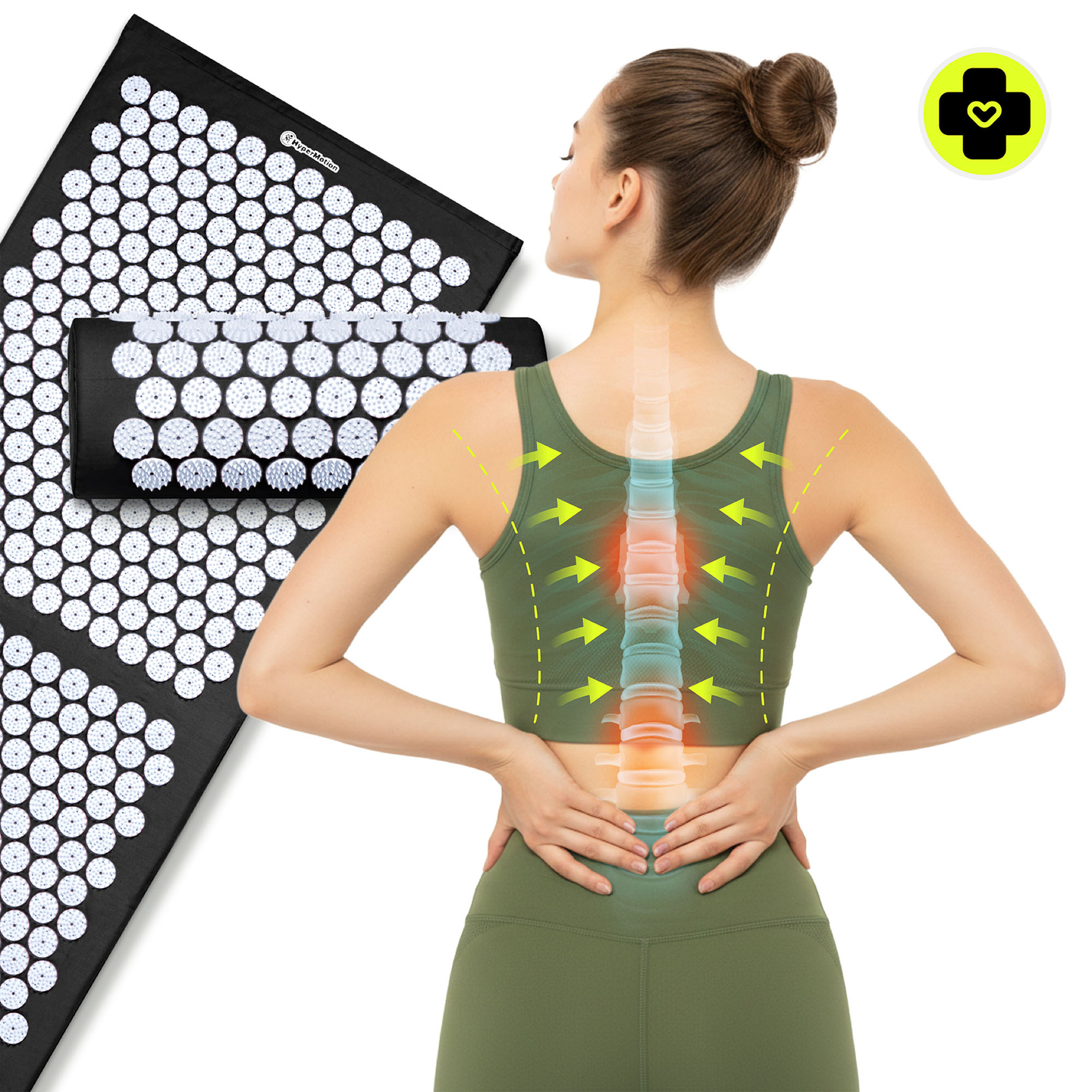 Esterilla de acupresión grande con almohada y funda - 130 cm HyperMotion blanco y negro