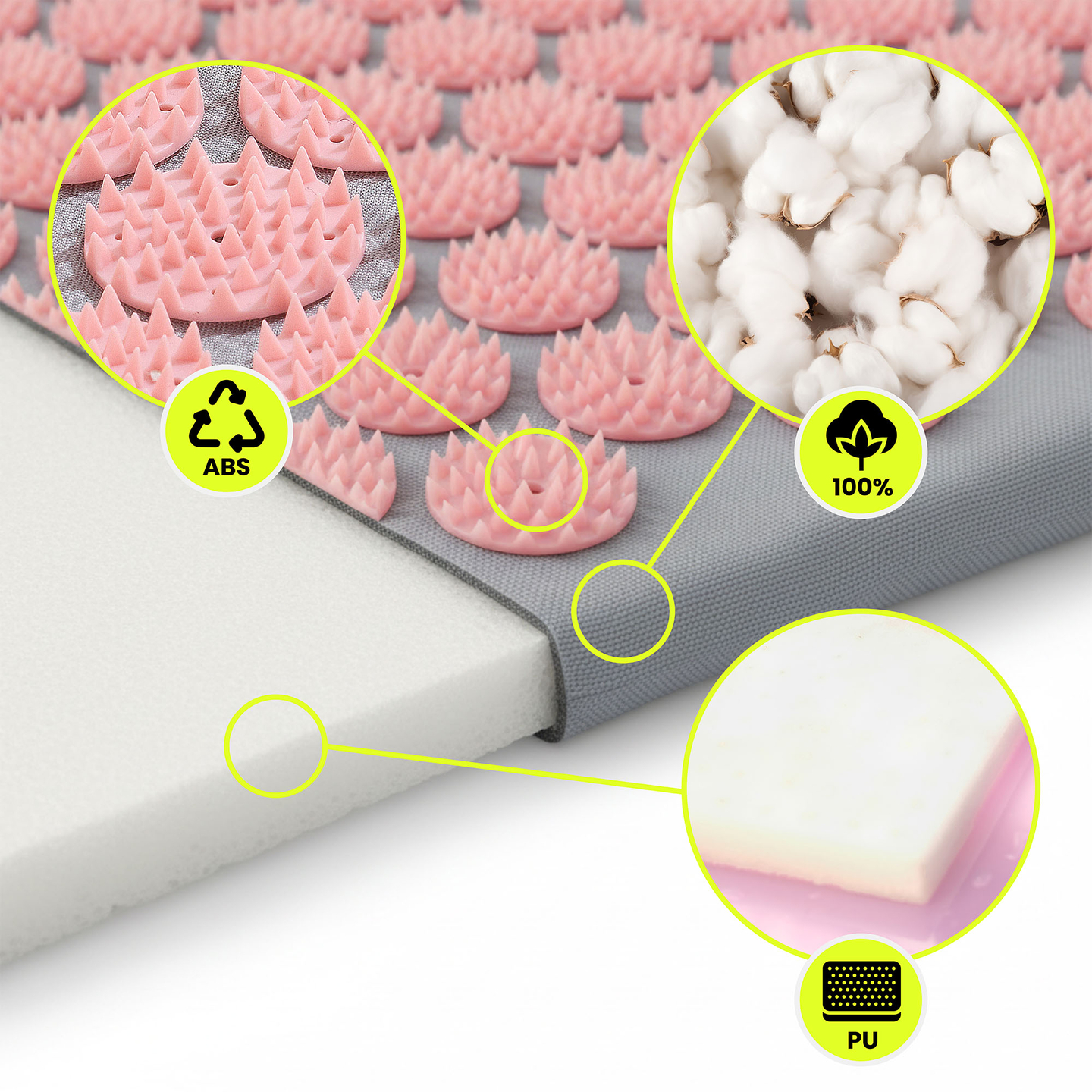 Esterilla de acupresión grande con almohada y funda - 130 cm HyperMotion gris y rosa