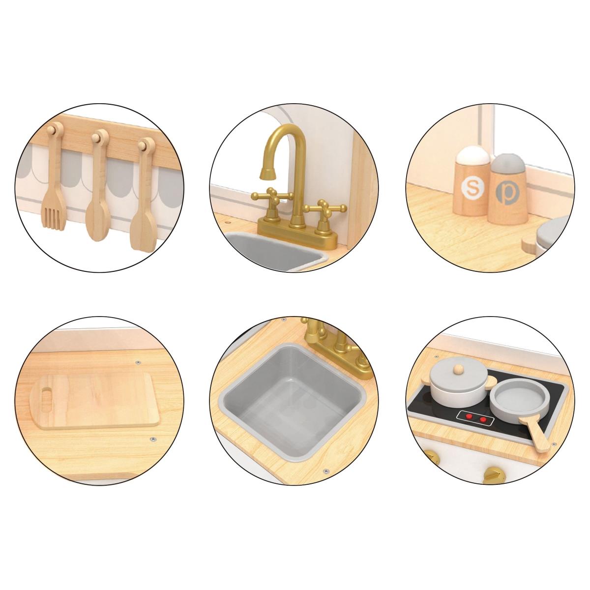 XXXL cocina de esquina interactiva de madera con frigorífico, microondas, horno, lavadora y accesorios - natural