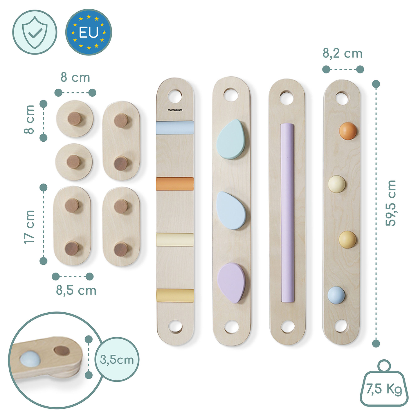 Gran recorrido sensorial de madera - pista de equilibrio - 9 elementos